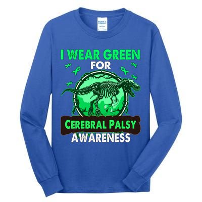 Dinosaur I Wear Green For Cerebral Palsy Awareness Gift Tall Long Sleeve T-Shirt