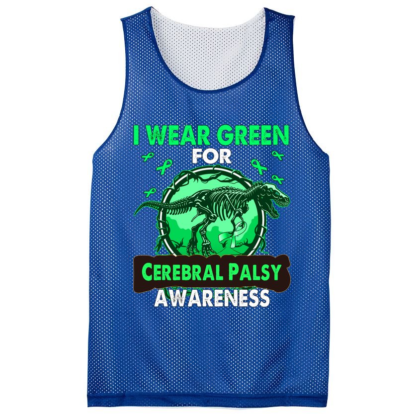 Dinosaur I Wear Green For Cerebral Palsy Awareness Gift Mesh Reversible Basketball Jersey Tank