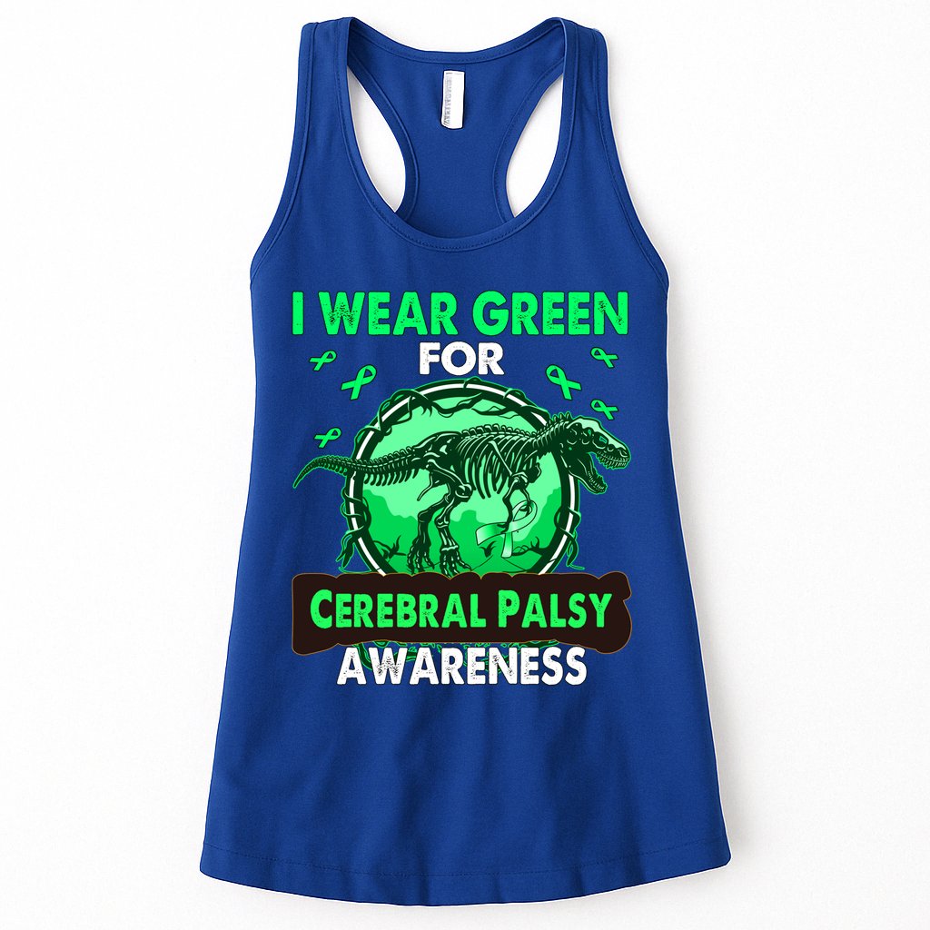 Dinosaur I Wear Green For Cerebral Palsy Awareness Gift Womens Tank Top