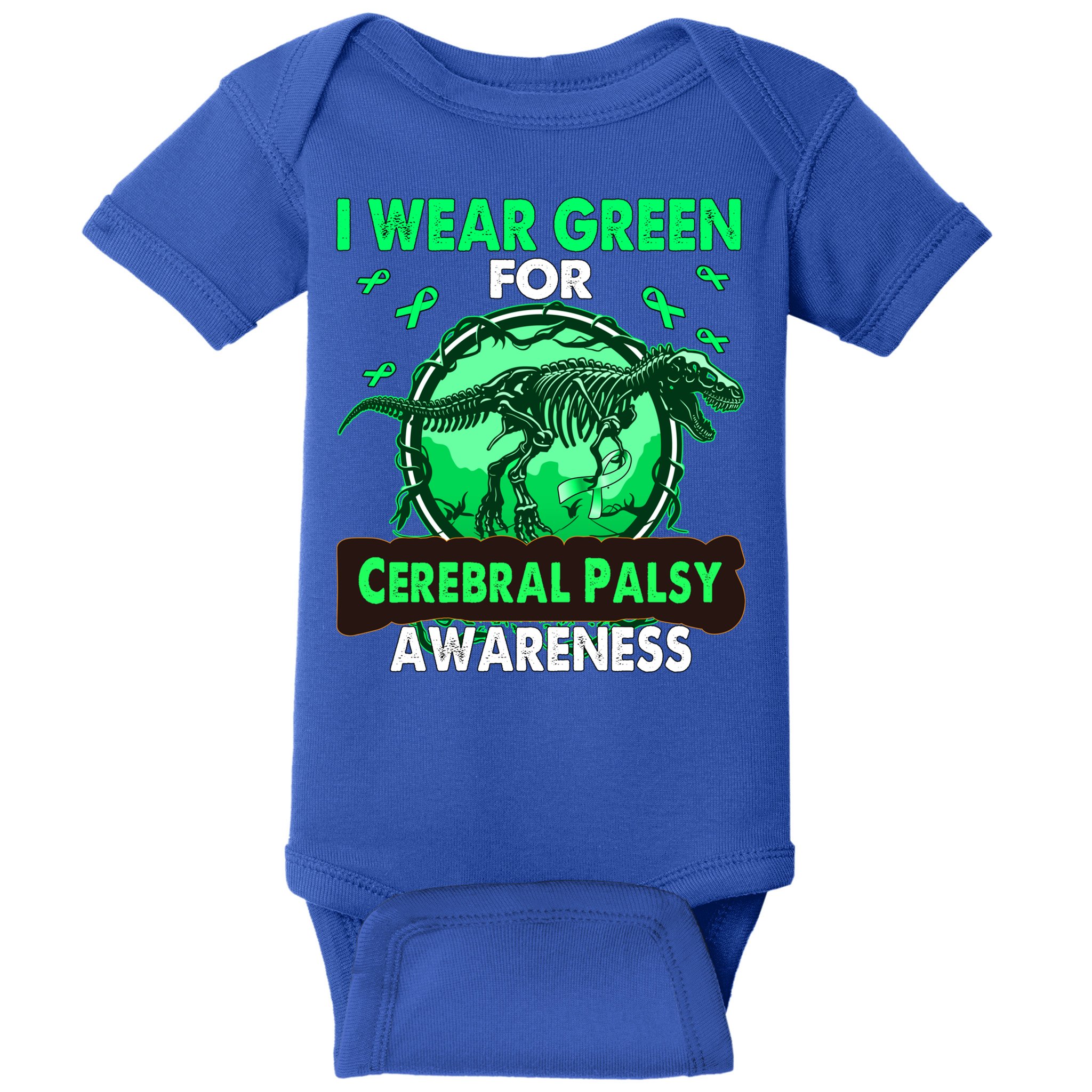 Dinosaur I Wear Green For Cerebral Palsy Awareness Gift Baby Bodysuit