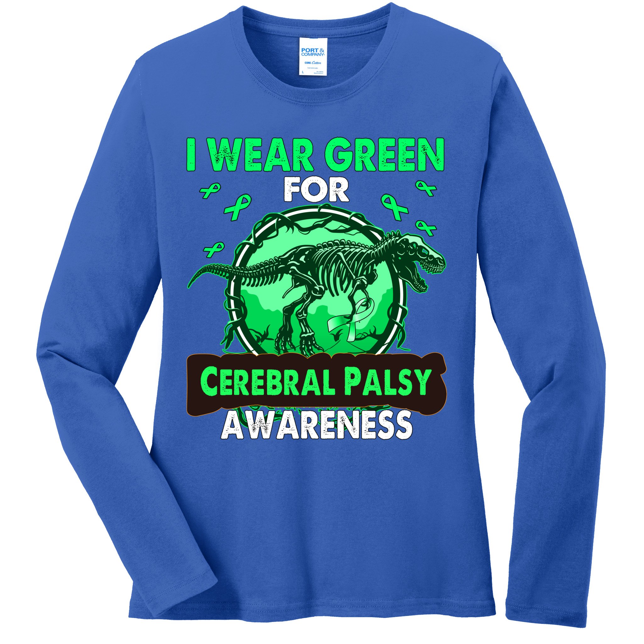 Dinosaur I Wear Green For Cerebral Palsy Awareness Gift Ladies Long Sleeve Shirt