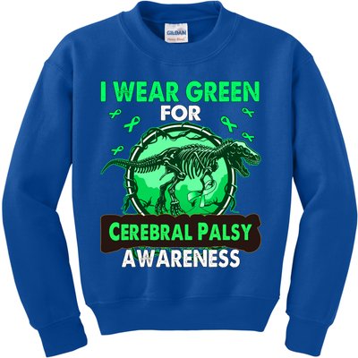 Dinosaur I Wear Green For Cerebral Palsy Awareness Gift Kids Sweatshirt