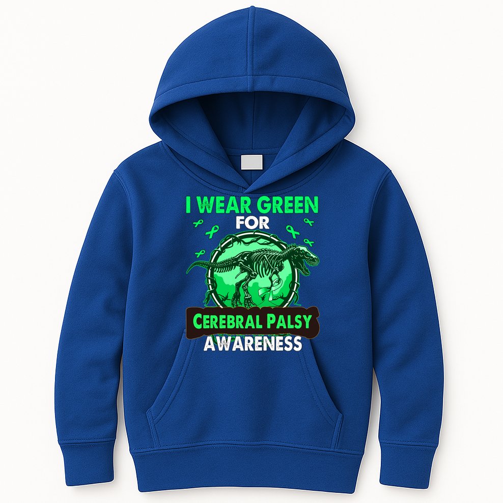 Dinosaur I Wear Green For Cerebral Palsy Awareness Gift Kids Hoodie