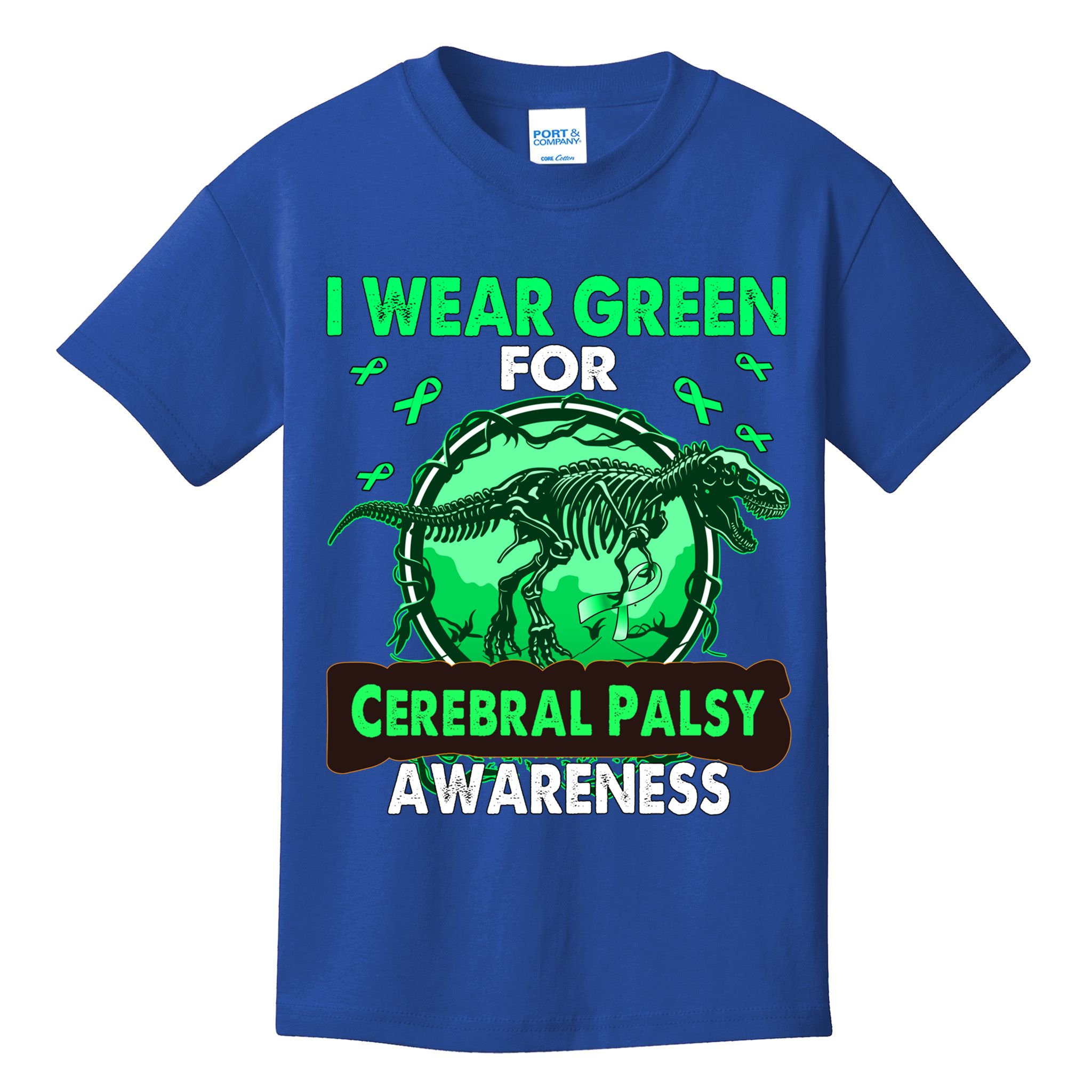 Dinosaur I Wear Green For Cerebral Palsy Awareness Gift Kids T-Shirt