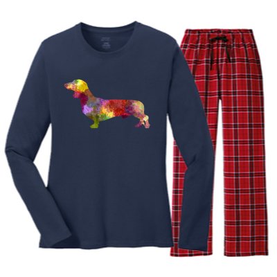 Dachshund In Watercolor Women's Long Sleeve Flannel Pajama Set 