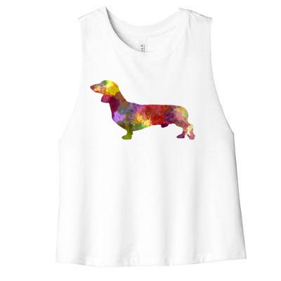 Dachshund In Watercolor Women's Racerback Cropped Tank