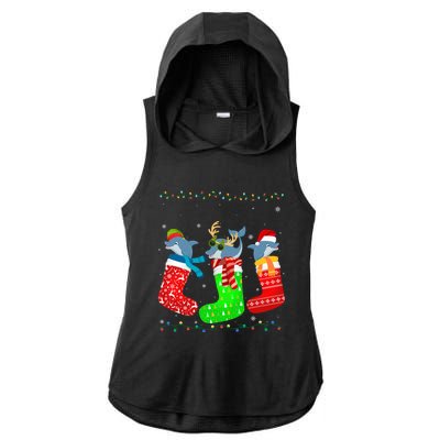 Dolphin In Xmas Socks Funny Holiday Ugly Sweater Christmas Meaningful Gift Ladies PosiCharge Tri-Blend Wicking Draft Hoodie Tank