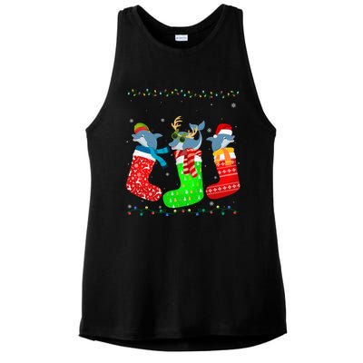 Dolphin In Xmas Socks Funny Holiday Ugly Sweater Christmas Meaningful Gift Ladies PosiCharge Tri-Blend Wicking Tank