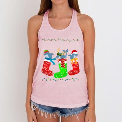 Dolphin In Xmas Socks Funny Holiday Ugly Sweater Christmas Meaningful Gift Women's Knotted Racerback Tank