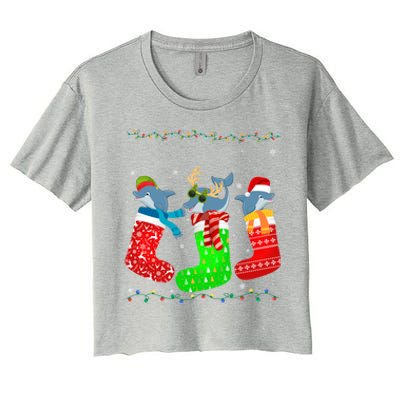 Dolphin In Xmas Socks Funny Holiday Ugly Sweater Christmas Meaningful Gift Women's Crop Top Tee