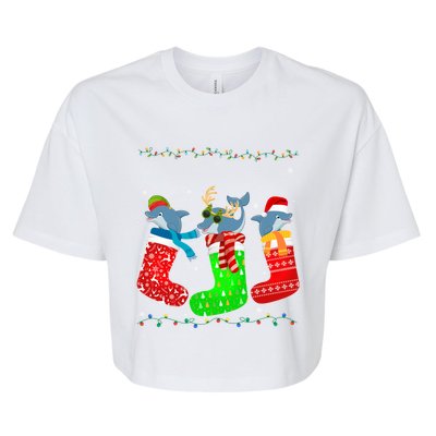 Dolphin In Xmas Socks Funny Holiday Ugly Sweater Christmas Meaningful Gift Bella+Canvas Jersey Crop Tee