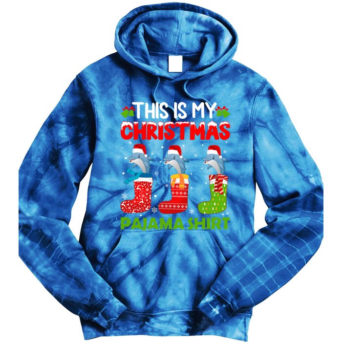 Dolphin In Xmas Socks This Is My Dolphin Christmas Pajama Funny Gift Tie Dye Hoodie