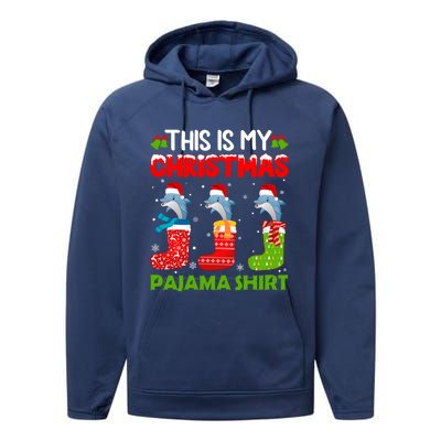 Dolphin In Xmas Socks This Is My Dolphin Christmas Pajama Funny Gift Performance Fleece Hoodie