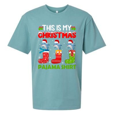 Dolphin In Xmas Socks This Is My Dolphin Christmas Pajama Funny Gift Sueded Cloud Jersey T-Shirt