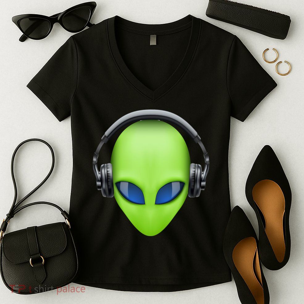 DJ Alien Headphones Women's V-Neck T-Shirt