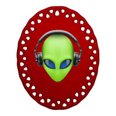 DJ Alien Headphones Ceramic Oval Ornament