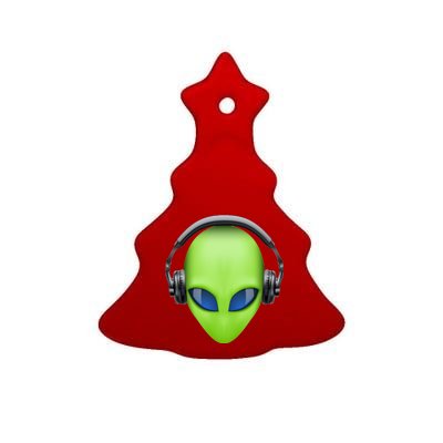 DJ Alien Headphones Ceramic Tree Ornament