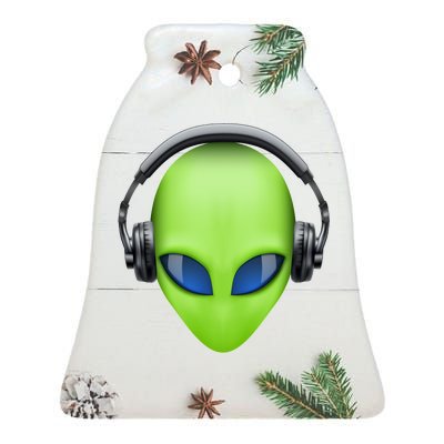 DJ Alien Headphones Ceramic Bell Ornament