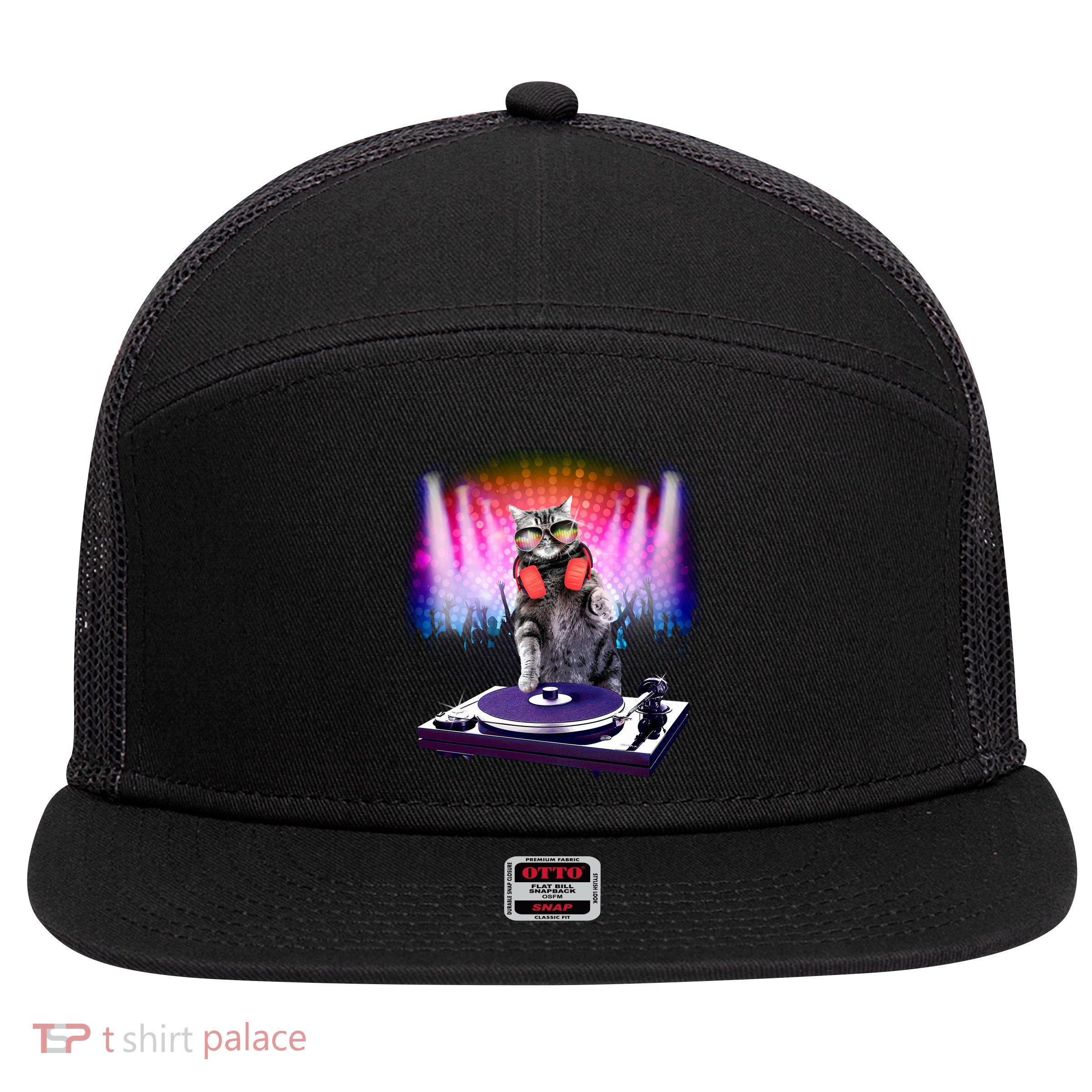 DJ Cat Turntable Mixer 7 Panel Mesh Trucker Snapback Hat