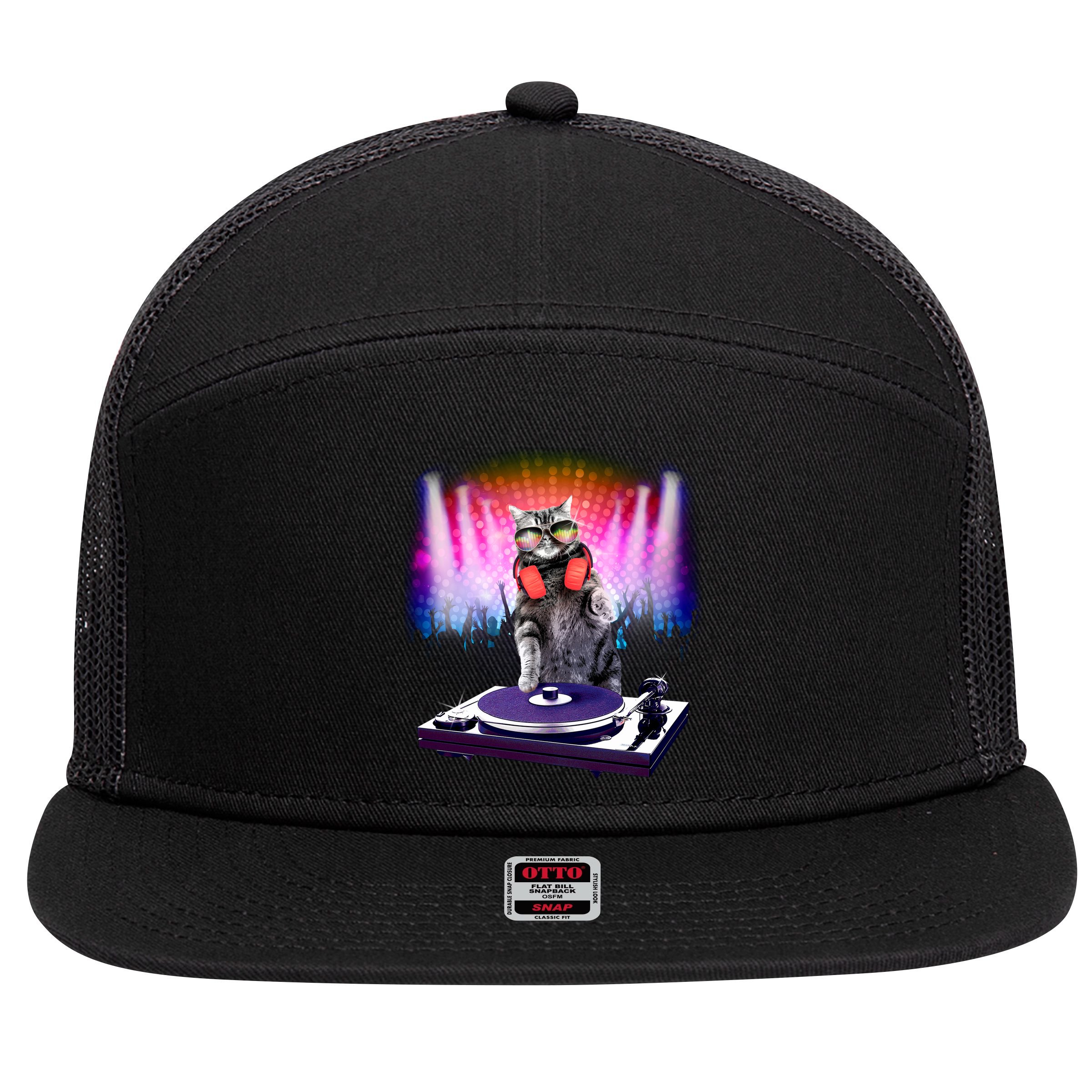 DJ Cat Turntable Mixer 7 Panel Mesh Trucker Snapback Hat
