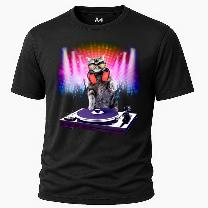 DJ Cat Turntable Mixer Cooling Performance Crew T-Shirt