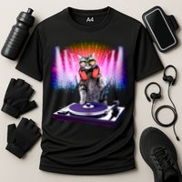 DJ Cat Turntable Mixer Cooling Performance Crew T-Shirt
