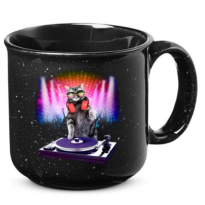 DJ Cat Turntable Mixer 15oz Campfire Ceramic Mug
