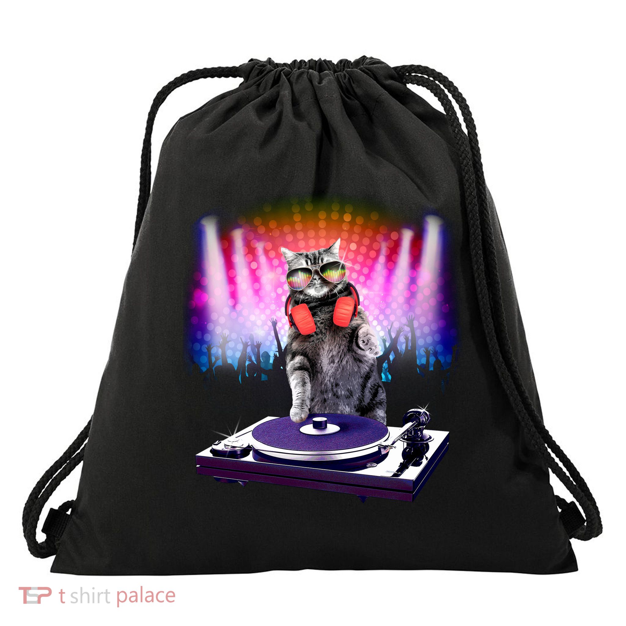 DJ Cat Turntable Mixer Drawstring Bag