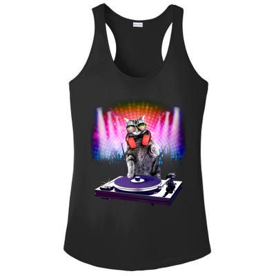 DJ Cat Turntable Mixer Ladies PosiCharge Competitor Racerback Tank