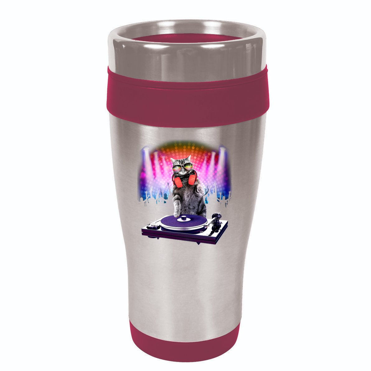 DJ Cat Turntable Mixer 16oz Travel Tumbler