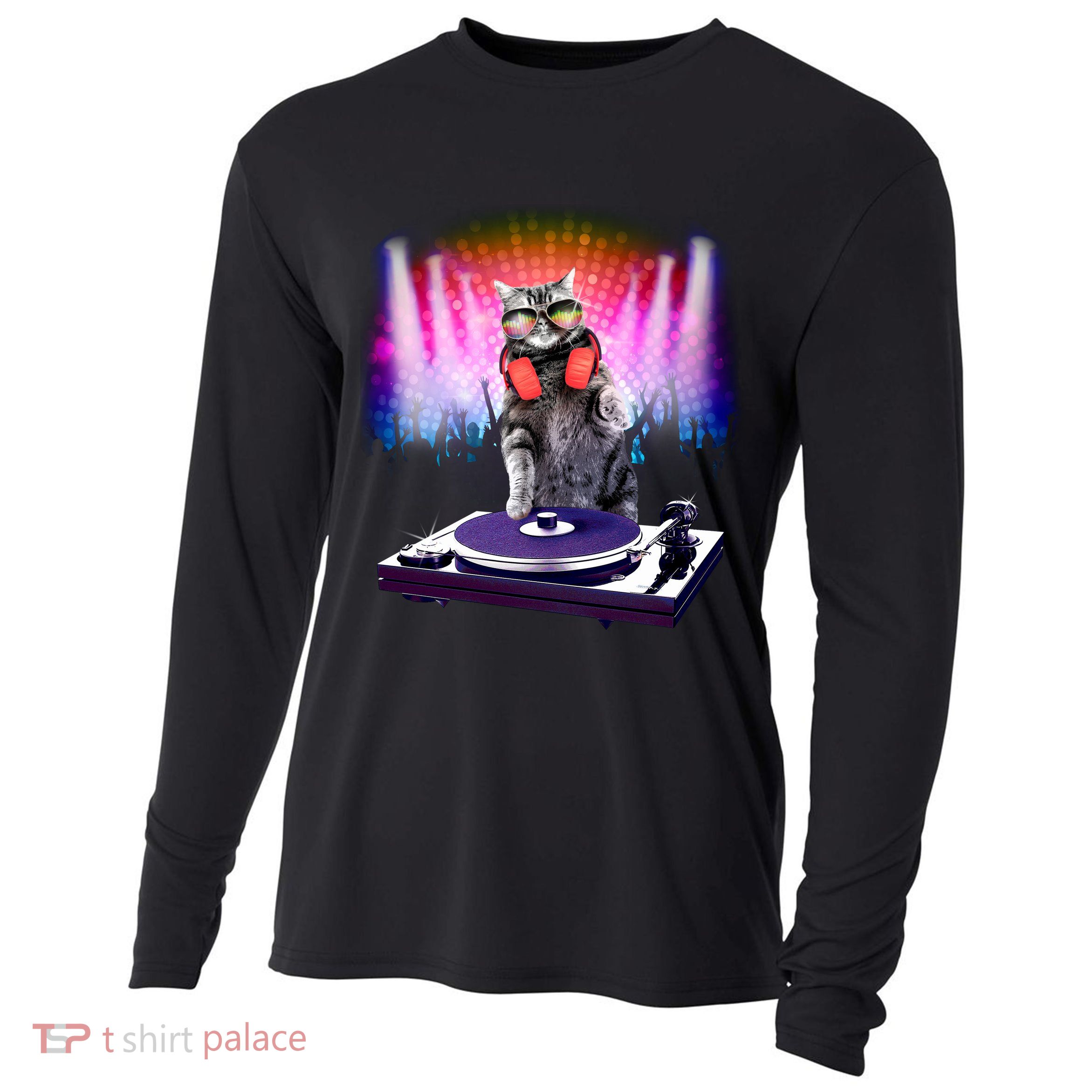 DJ Cat Turntable Mixer Cooling Performance Long Sleeve Crew
