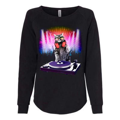 DJ Cat Turntable Mixer Womens California Wash Sweatshirt