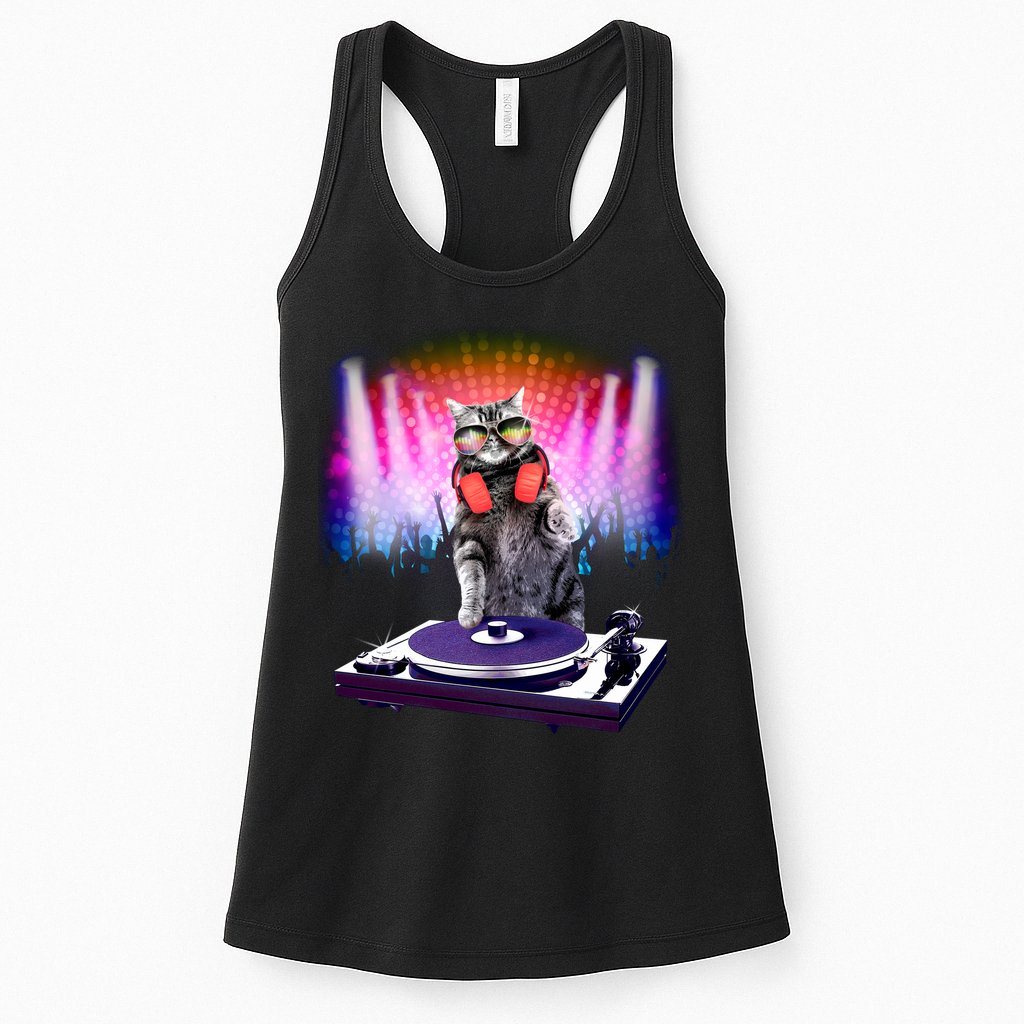 DJ Cat Turntable Mixer Womens Tank Top