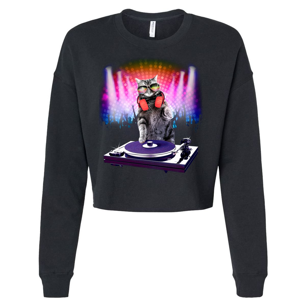 DJ Cat Turntable Mixer Cropped Pullover Crew