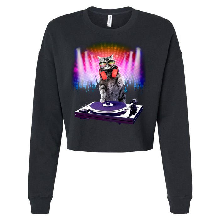DJ Cat Turntable Mixer Cropped Pullover Crew