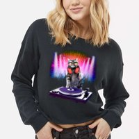DJ Cat Turntable Mixer Cropped Pullover Crew