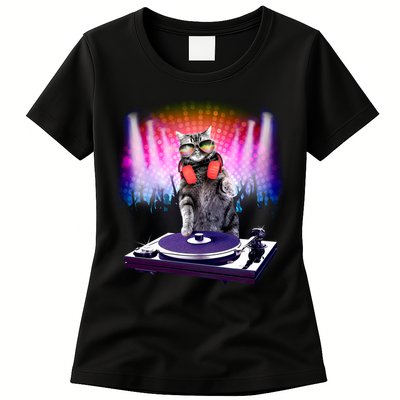 DJ Cat Turntable Mixer Womens T-Shirt