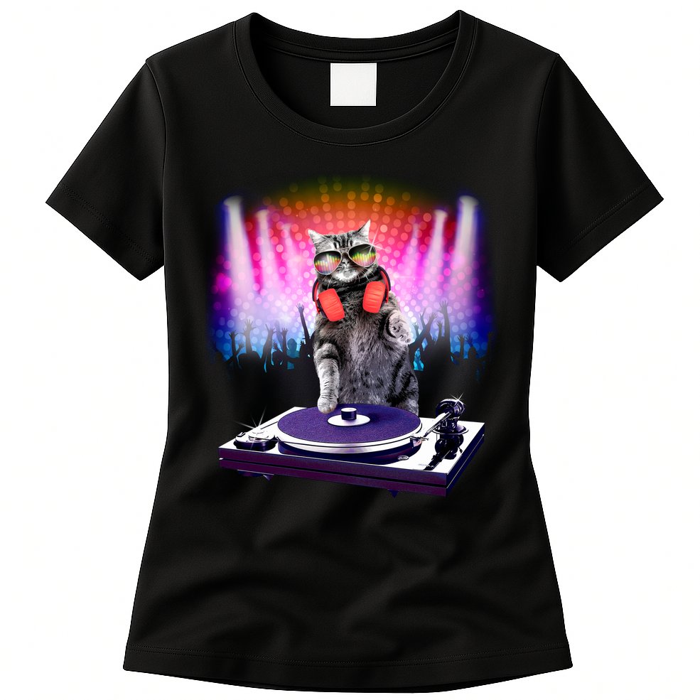 DJ Cat Turntable Mixer Womens T-Shirt