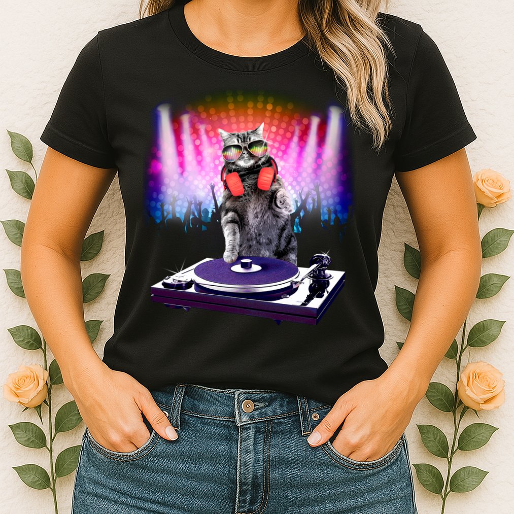 DJ Cat Turntable Mixer Womens T-Shirt