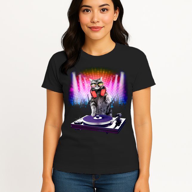 DJ Cat Turntable Mixer Womens T-Shirt