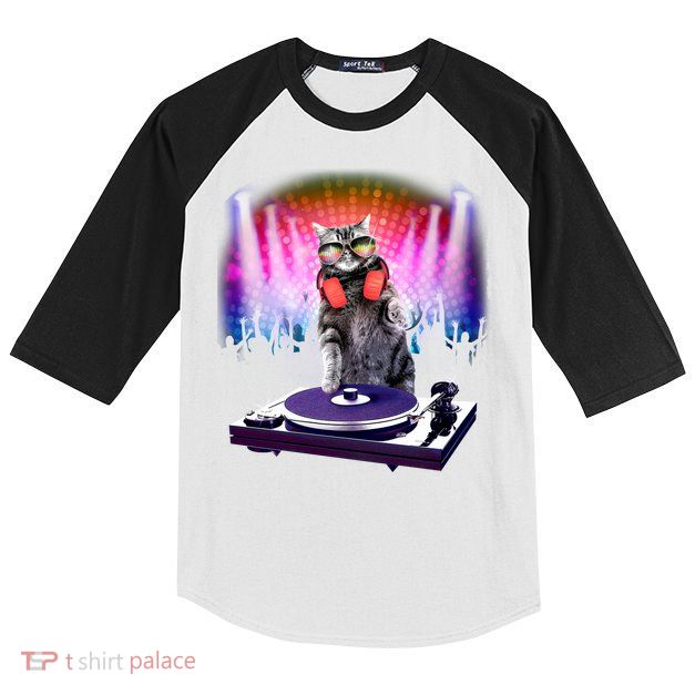 DJ Cat Turntable Mixer Kids Colorblock Raglan Jersey