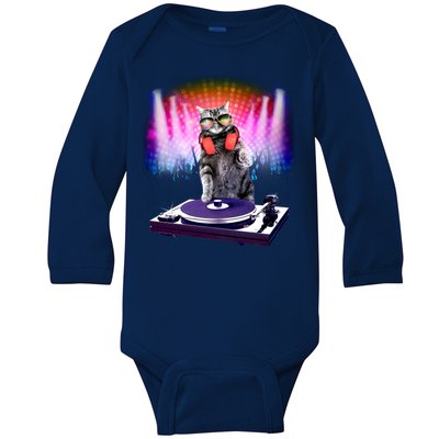 DJ Cat Turntable Mixer Baby Long Sleeve Bodysuit