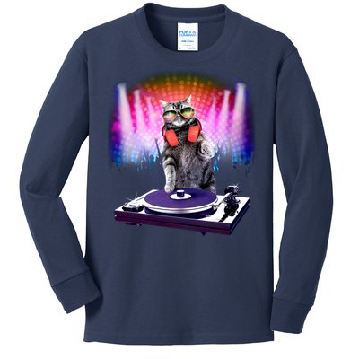 DJ Cat Turntable Mixer Kids Long Sleeve Shirt