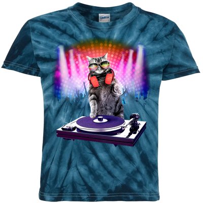 DJ Cat Turntable Mixer Kids Tie-Dye T-Shirt