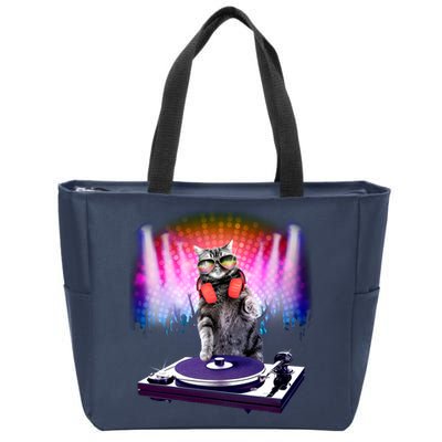 DJ Cat Turntable Mixer Zip Tote Bag