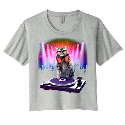 DJ Cat Turntable Mixer Women's Crop Top Tee