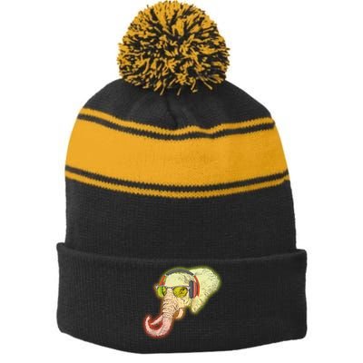 DJ Elephant Stripe Pom Pom Beanie