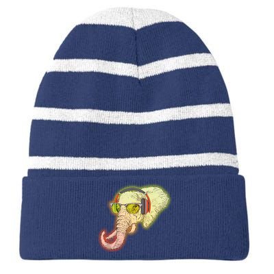 DJ Elephant Striped Beanie with Solid Band