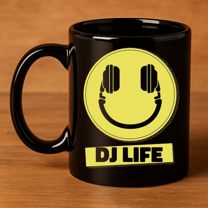 Dj Life Smiley Face 11oz C Handle Ceramic Mug