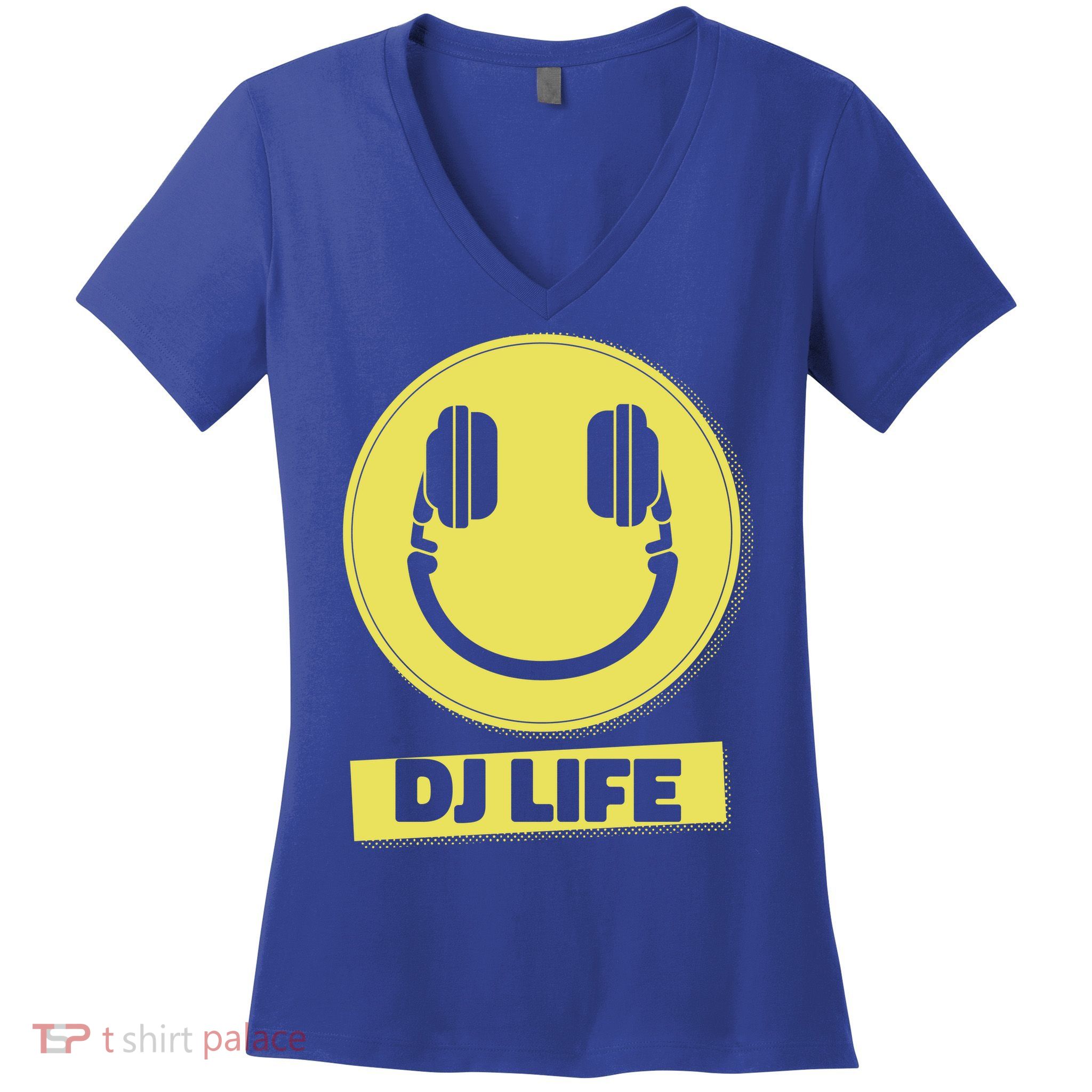 Dj Life Smiley Face Women's V-Neck T-Shirt
